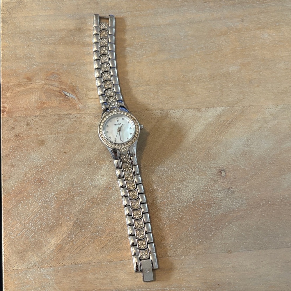 Bulova Silver Watch with Crystal Detailing